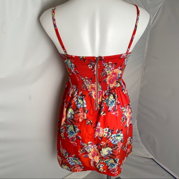 Roxy red multicolor floral skater sundress with adjustable straps S - Picture 3 of 12